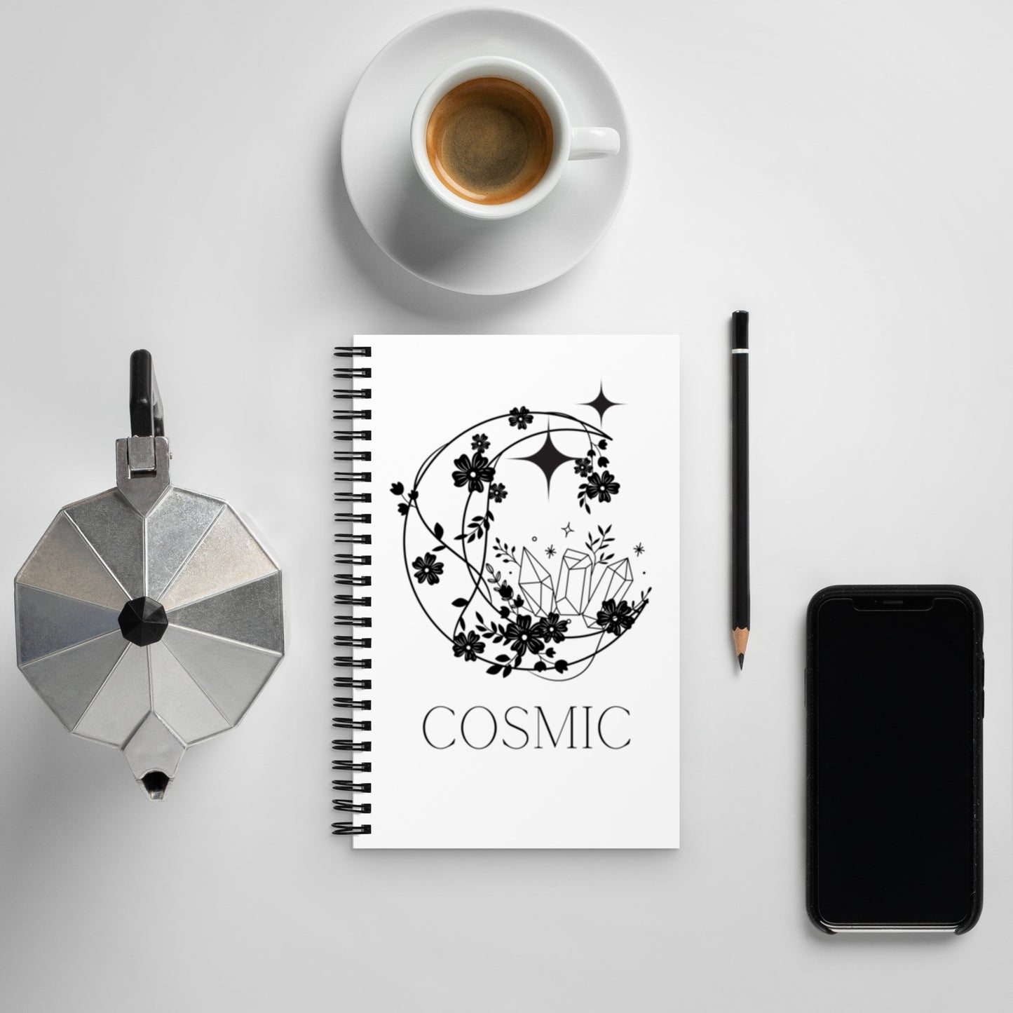 Cosmic Crystal Moon Spiral Notebook