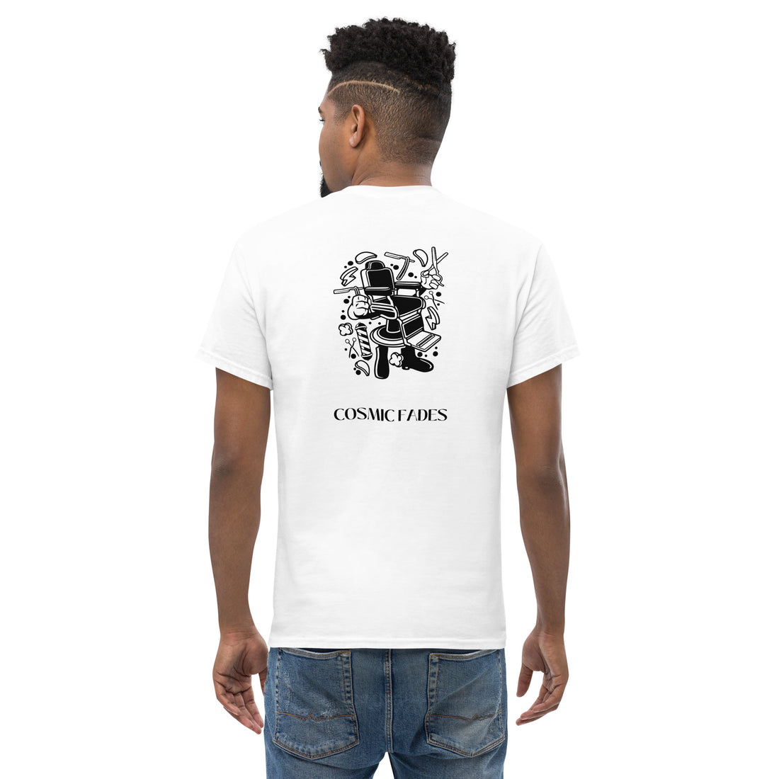 Cosmic Barber Chair White Tee – Cosmicfades