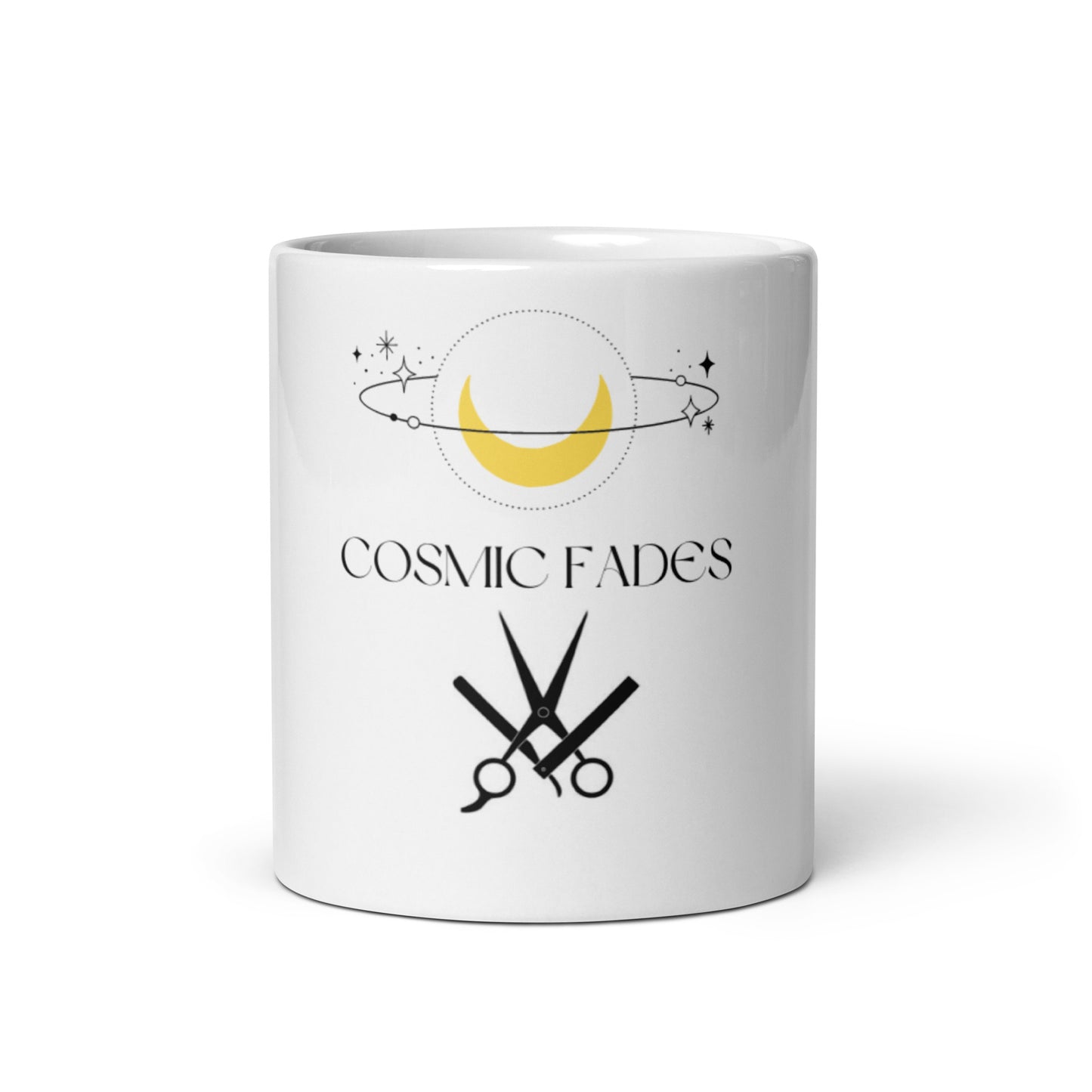 Cosmic Fades Logo White Glossy Mug