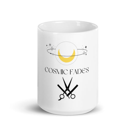Cosmic Fades Logo White Glossy Mug